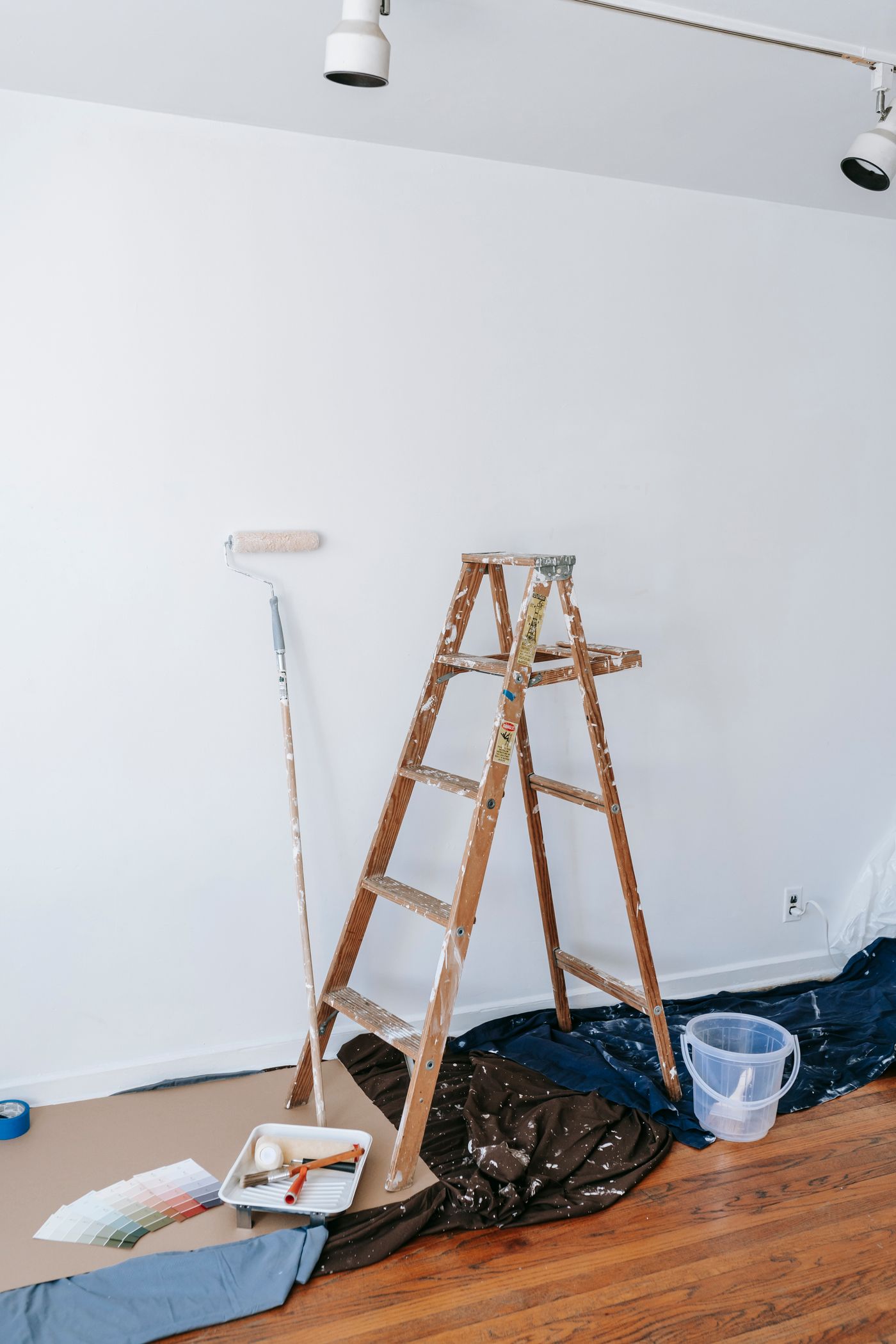 Materials set up in a suite before work begins